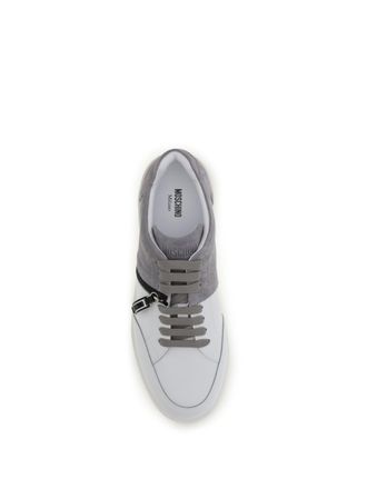 Moschino Mens Leather Sneakers Grey-White-Black Trainers Grey/white/black