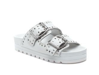 J/Slides Womens Roget Stud Sandals In White Leather