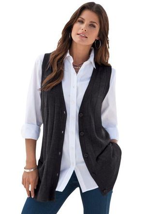 Roaman's Plus Size Drop Needle Vest Lightweight Sweater Knit in Black at Nordstrom, Size Medium