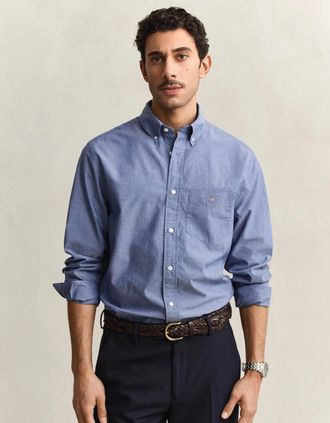 GANT Mens GANT Mens Regular Fit Long Sleeve Poplin Shirt - 436 College Blue - Size: 42/Regular