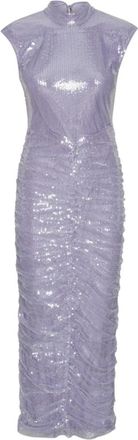 Rotate Rotate Birger Christensen, Kleedjes, Dames, Paars, M, Polyester, Paarse Paillet Hoge Hals Midi Jurk