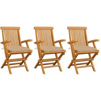 vidaXL Sillas De Jard&iacute;n 3 Uds Madera Maciza De Teca Con Cojines Beige