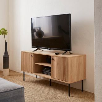 Sweeek 120cm Tv Stand With Grooved Wooden-effect