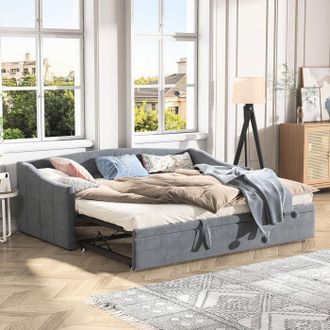 OEM Sof&aacute;-cama Nido - 90x200 Cm - Terciopelo Gris - Somier De Lamas Incluido - Estructura De Madera