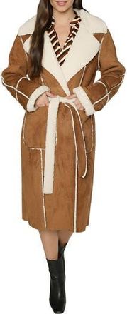 Matty M Michelle Faux Suede & Faux Shearling Trench Coat in Camel at Nordstrom Rack, Size X-Small