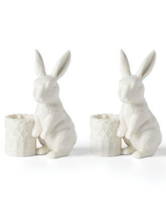 Lenox Set Of 2 Wicker Creek Bunny Candle Holders