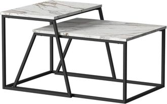 Vicco Conjunto De Mesas De Centro Myra, Negro/m&aacute;rmol-blanco, 60 X 50 Cm 2 Partes, Vicco