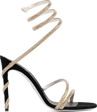 Rene Caovilla Metallic Enkellaarzen met Kristalband - Dames - Sandalen met hakken - Beige - 36 1/2 EU - Schoenen