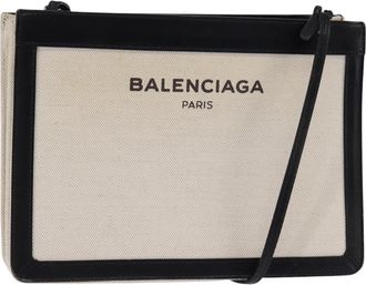 Balenciaga Navy Pochette Canvas And Leather White Canvas Bag (Pre-Owned)