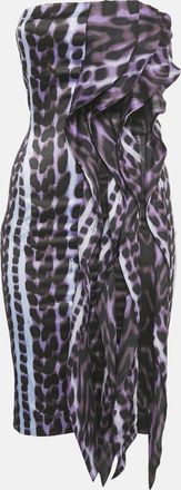 Just Cavalli Purple Leopard Print Stretch Satin Strapless Dress