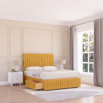 Sloomy Madison Divan Bed Base No Drawers 12 Footboard & 54 Floor Standing Headboard in Mustard | Size: Single