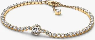 Pandora Sparkling Halo 14K Gold Plated Tennis Bracelet, Size 16