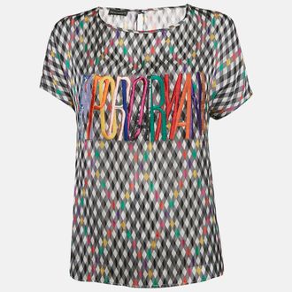 Emporio Armani Multicolor Checked And Logo Embroidery Silk Top
