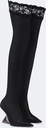 The Attico Cheope lace-trimmed mesh over-the-knee boots