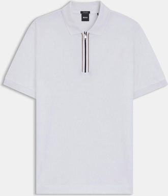 HUGO BOSS Mens Paras 65 Zip Placket Polo Shirt in White - Size X-Small