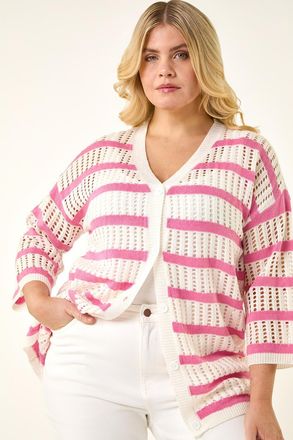 Roman Stripe Crochet Knit Cardigan