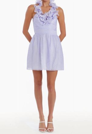 Amanda Uprichard Indra Mini Stripe Ruffle Halter A-Line Dress In Lavender