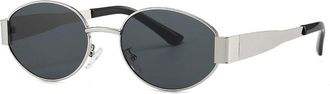 Generic Vintage Oval Sunglasses Trendy Metal Sunglasses Large Frame Sun Glasses (Silver) (D)