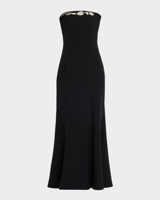 Shoshanna Phillippa Embellished Crepe Strapless Gown