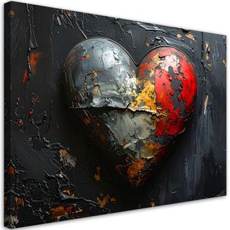 Feeby Cuadro En Lienzo, Coraz&oacute;n 3d En Estilo Retro Sobre Fondo Negro, 120x80