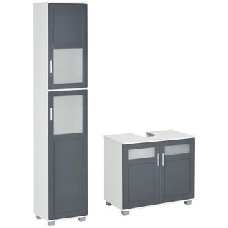 Kleankin Kleankin Conjunto De Ba&ntilde;o Juego De Columna De Ba&ntilde;o Y Mueble Para Debajo Del Lavabo Con Puertas De Vidrio Templado 37x35x190 Cm 69x35x59 Cm