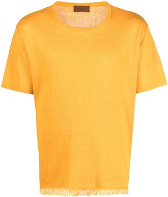 Alanui logo-embroidered linen T-shirt - men - Linen/Flax - M - Yellow