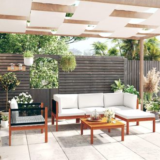 vidaXL Conjunto De Jard&iacute;n De 6 Piezas Con Cojines, Madera Color Crema, Acacia Y Cuerda Vidaxl