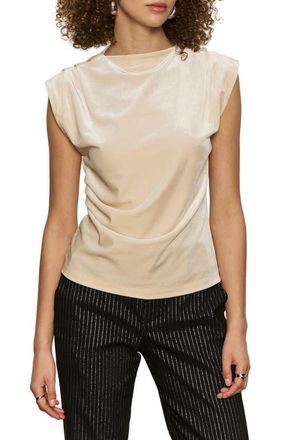 Sanctuary Pleated Sleeve Side Ruched Velvet Top in Light Oat Beige at Nordstrom, Size X-Large