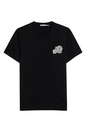 Moncler Logo Embroidered Cotton T-Shirt in Black at Nordstrom, Size Xx-Large