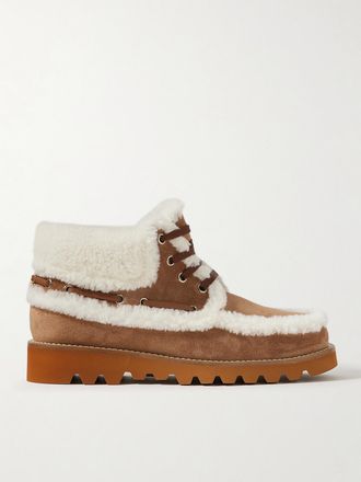Valentino Garavani Stivaletti In Camoscio Con Finiture In Shearling Palm Avenue - Marrone