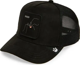 Goorin Brothers The Suede Patch Snapback Trucker Hat in Black Spider at Nordstrom