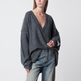 Maison Margiela Maglione oversize scollo a V in maglia grigio m&eacute;lange