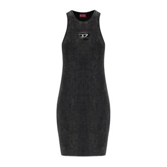 Diesel M-Anchorage Ribbed Mini Jurk - Dames - Kleedjes - Zwart - S - Katoen - Kleedjes