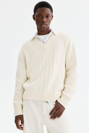 H&M Regular Fit Cable-knit Jumper in White at Nordstrom, Size Xx-Large