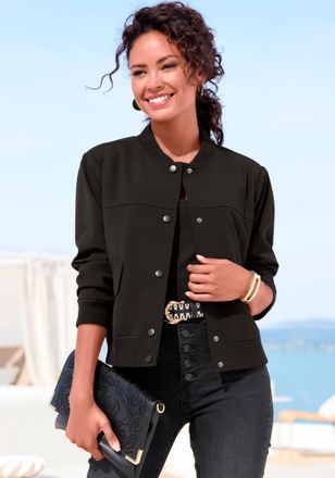 Lascana Bomberjacke LASCANA, Damen, Gr. 34, schwarz, Stoff, Obermaterial: 95% Polyester, 5% Elasthan. Futter: 100% Polyester, unifarben, figurumspielend h&uuml;ftl