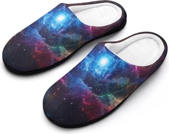 Generic Abstract G-alaxy Cotton Slippers for Women Memory Foam Comfy House Shoes with Anti-Skid Rubber Sole