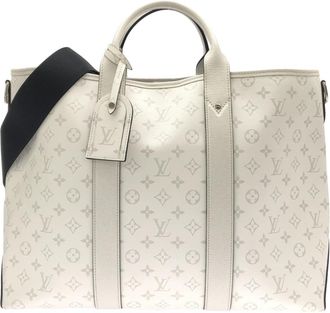 Louis Vuitton White Leather Coated Canvas Handbag Tote Bag (Pre-Owned)