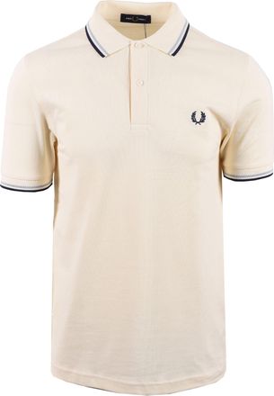 Fred Perry Mens TWIN TIPPED POLO ECRU/DUSKY BLUE/FRENCH NAVY - White Cotton - Size X-Large