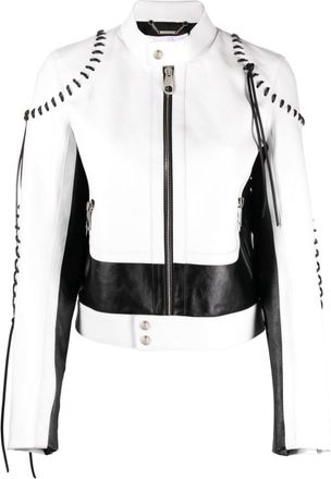 Chlo&eacute; whipstitch-detailing leather jacket - women - Silk/Calf Leather/Polyester - 36 - White