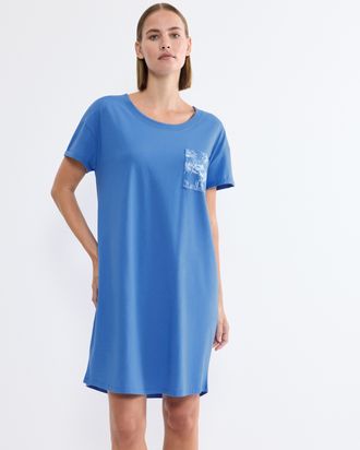 Triumph Nachthemd TRIUMPH Nightdresses NDK X 02, Damen, Gr. 36, N-Gr, ciel, Jersey, Obermaterial: 100% Baumwolle, Rundhals, Kleider Nachthemd, weich und atmun