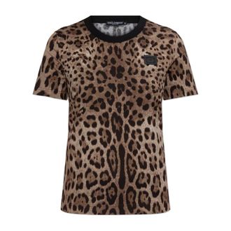 Dolce & Gabbana T-Shirts, female, Brown, Size: XS T-shirt with animal print