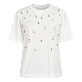 Twinset T-shirt met parel- en strass-borduurwerk - Dames - Tops - Wit - Maat: XS Katoen