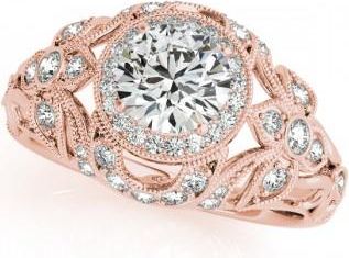 Allurez Edwardian Lab Grown Diamond Halo Engagement Ring Floral 18k Rose Gold 2.00ct