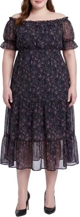 Standards & Practices Floral Off the Shoulder Midi Dress in Black Floral at Nordstrom, Size 2X