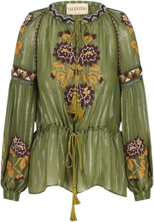 Valentino Garavani Geborduurde Sheer Blouse met Tassels - Dames - Blouses - Groen - M - Overhemden