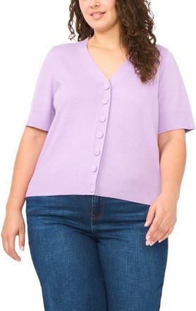 CeCe by Cynthia Steffe Covered Button Short Sleeve Cardigan in French Lavender at Nordstrom, Size 2 X