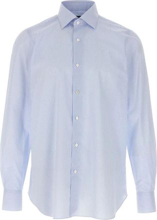 Finamore Napoli Shirt - Heren - Zakelijke Overhemden - Blauw - L - Katoen - Overhemden
