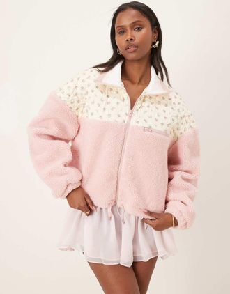 For Love & Lemons Saide - Giacca in pile rosa a fiori
