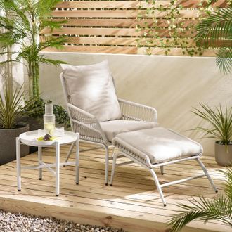 Furniturebox Lyon Metal Outdoor Chair & Footstool + Side Table in Cream