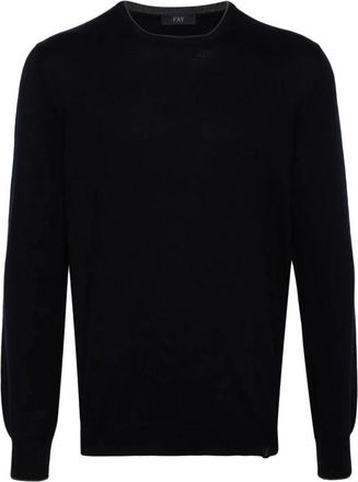 Fay Shirt met Ronde Hals en Patches - Heren - Ronde hals truien - Zwart - 2XL - Truien & Vesten